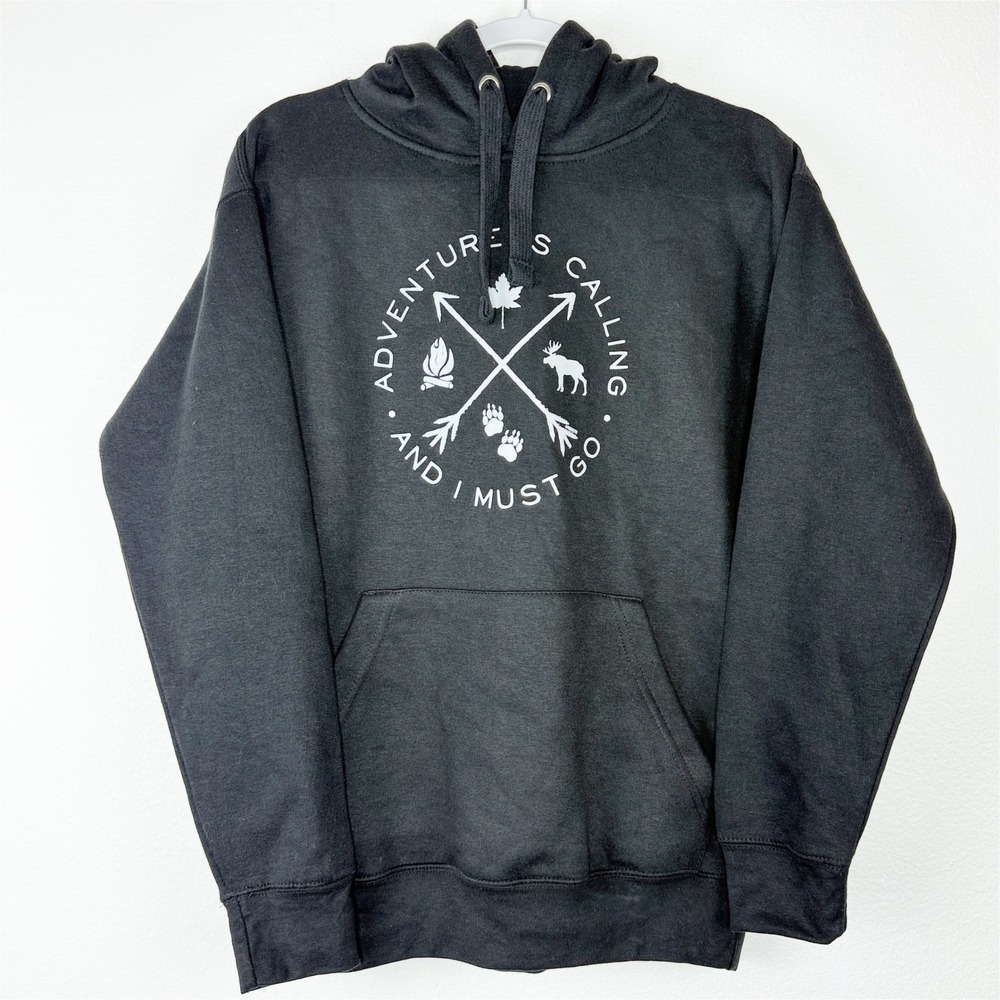 GGS Ltd Adventure Is Calling Black Graphic Hoodie Sweatshirt Small NWT